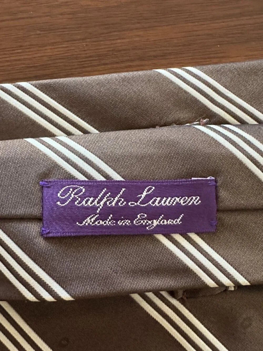 Ralph Lauren Brown White Striped Silk Tie